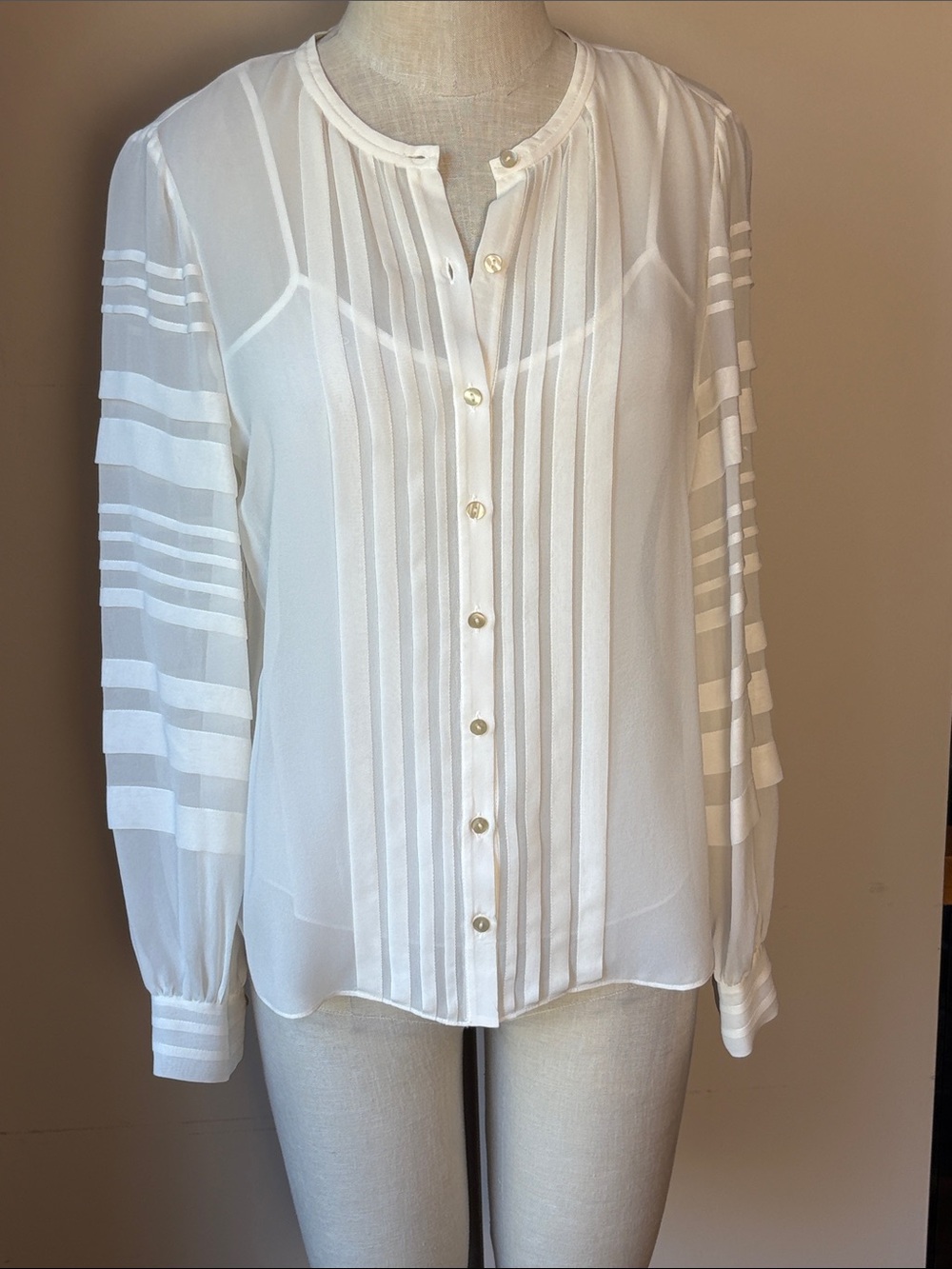 Rebecca Taylor Women's Off- White Silk Pintuck Button-Front Blouse